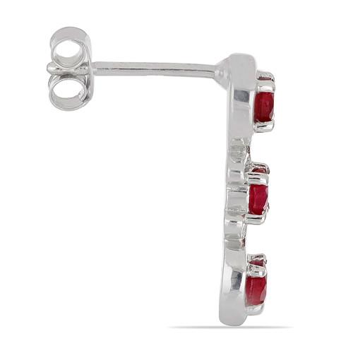 NATURAL INDIAN  RUBY GEMSTONE EARRINGS IN 925 SILVER